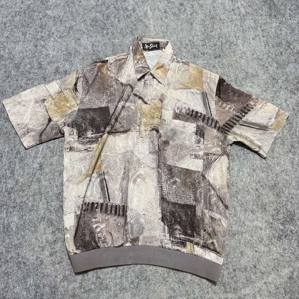 VTG 80s Alan Stuart Shirt Size L Paisley Patchwork Banded Bottom Polo USA